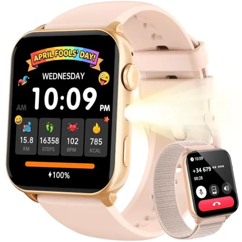 Blackview Reloj Inteligente Mujer con Linterna LED, Llamadas Bluetooth | WhatsApp Notificación, 1,91" Smartwatch Mujer con SpO2, Pulsómetro, Sueño, Pulsera Actividad 100 Modos Deportivos, Podómetro
