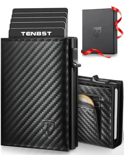 TENBST Carteras para Hombre Pequeñas, Tarjetero con Monedero Magnético, Tarjeteros para Tarjetas de Credito (RIFD Protección), Billeteras para, Regalo