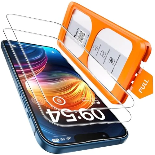 TOCOL 2 Piezas Protector Pantalla para iPhone 13, Alineación Automática para Una Instalación Rápida, Sin Burbujas, Cristal Templado de Dureza 9 Inastillable, HD Transparente