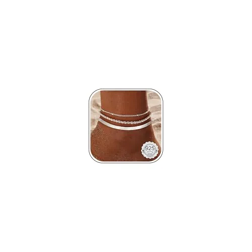 CASSIECA Tobilleras de Plata para Mujer Pulseras Tobilleras de Plata de Ley 925 Tobilleras Delicadas e Impermeables Tobillera Ajustable en Capas Tobillera con Cuentas Joyería para la Playa