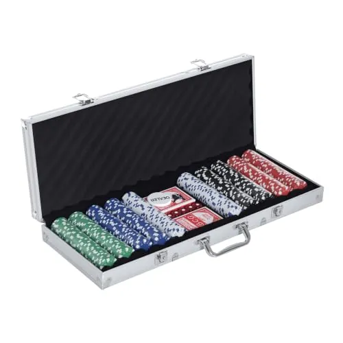 HOMCOM Maletín de Poker de Aluminio 500 Fichas 55,5x22x6,5 cm Multicolor