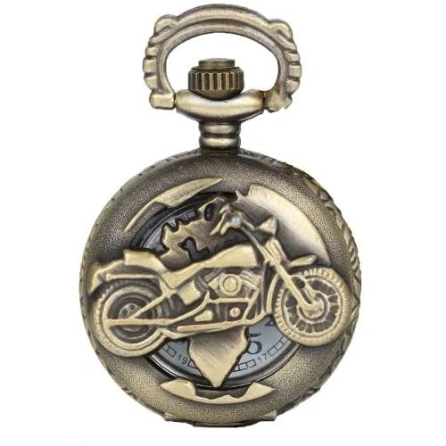 Reloj de bolsillo estilo vintage, con diseño de motocicleta, de JewelryWe - Con movimiento de cuarzo y cadena incluida, ideal también como collar