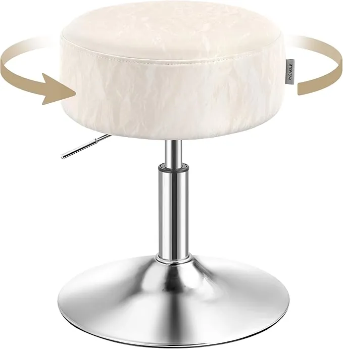 VASAGLE LJB120WD01 - Taburete de tocador de maquillaje de altura ajustable, giratorio de 360 grados, tapicería de poliuretano, cojín grueso, para dormitorio, cocina, comedor, moderno, color blanco crema