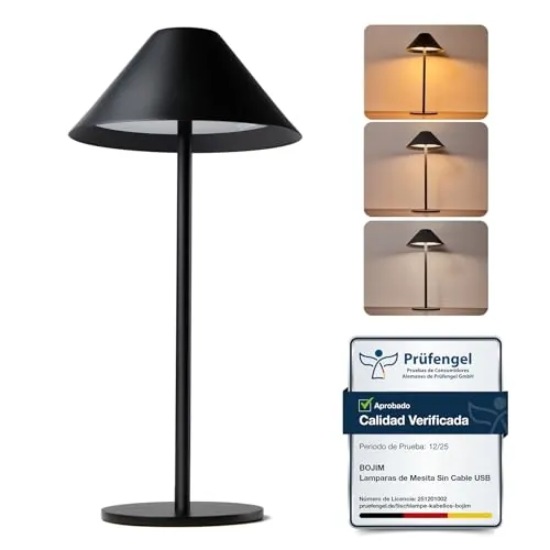Bojim Lámparas de Mesita Noche Sin Cable LED USB Recargable Exterior Autonomía 10d, Lampara Sobremesa Bateria Inalambrica Home Tactil Lamps Mesa Interior Portatil Luz Jardin IP54 Negra