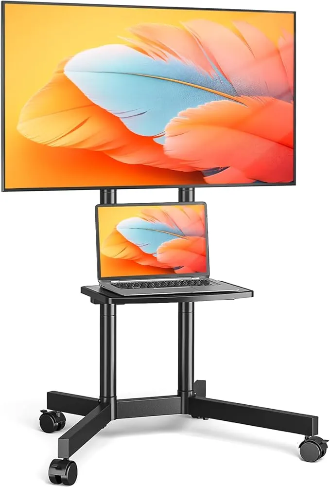 TVON Soporte TV Pie Ruedas para Televisiones de 32-75 Pulgadas de Plasma/LCD/LED, Altura Ajustable Móvil Soporte TV Suelo con Balda hasta 40 kg Máx VESA 400x400mm