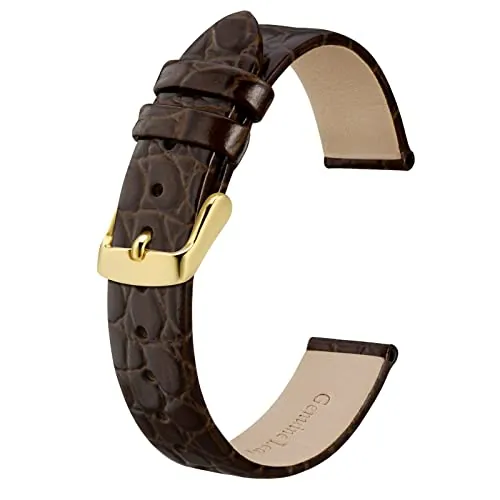 BISONSTRAP Correas de Cuero para Reloj, Correas de Repuesto Suaves con Hebilla Pulida, 8mm, Marrón con Hebilla Dorada