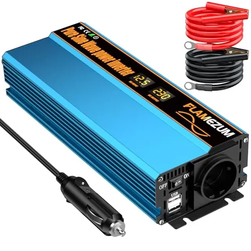 SUDOKEJI Inversor convertidor de Voltaje de 12 V a 230 V inversor de Onda sinusoidal Pura inversor de Corriente de 1000 W con enchufes de la UE, Potencia máxima de 2000 W para automóviles, Camping.