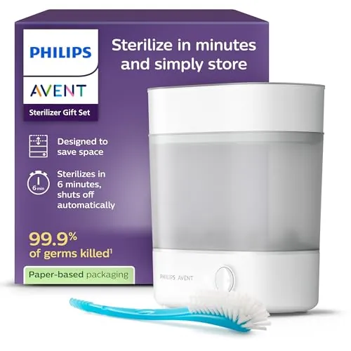 Philips Avent set de regalo de esterilizador: esterilizador eléctrico de vapor con cepillo para biberón y tetina, fácil limpieza y esterilización de biberones, extractores de leche, SCF291/30