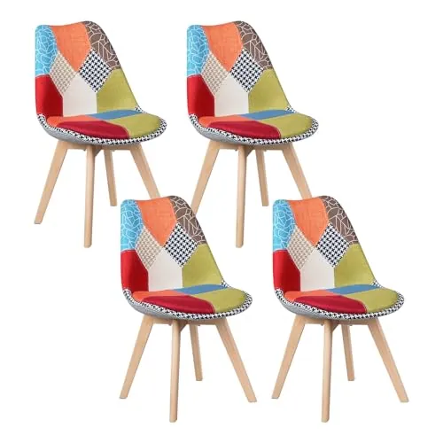 WOLTU Juego de 4 Sillas de Comedor,Patchwork,Multicolor