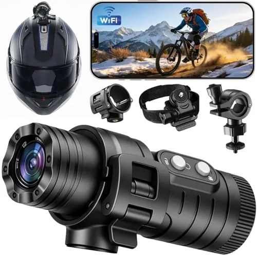 Zeerkeer Dashcam para Moto con Soporte para Casco y Manillar, 1080P Cámara de Casco Impermeable, Gran Angular de 120°, Grabadora de Esquí con Estabilización EIS, Grabación en Bucle, Batería de 3 horas