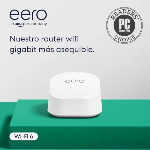 Router wifi de malla eero 6+ de Amazon | Con Ethernet de 1 Gb/s, 140 m2 de cobertura y capacidad para conectar más de 75 dispositivos | 1 unidad, modelo de 2022