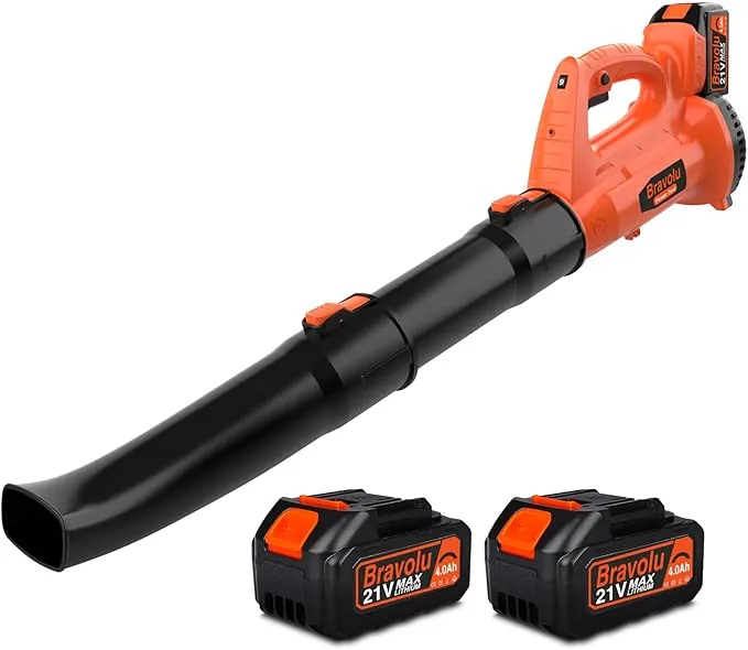 Soplador de Hojas, Bravolu 21V Soplador con Baterías Recargables de 2 X 4,0 Ah y Cargador, Flujo de Aire de 240 km/h, 6 Velocidades Soplador de Hojas Eléctrico