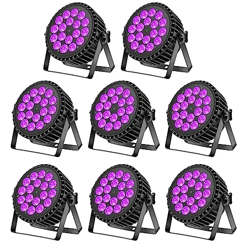 UKfog 200 W 18 LED par UV+RGB luz de escenario, DMX512, luz de fiesta, luz estroboscópica/sonido/modo activo, efecto de luz DJ para espectáculos, bares, fiestas, festivales de música Halloween
