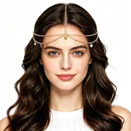 TIHNY Diadema de Adivina, Cadena de cabeza Cleopatra de oro, Accesorio cabello ajustable multicapa para mujer, estilo boho, fiestas, bodas, eventos