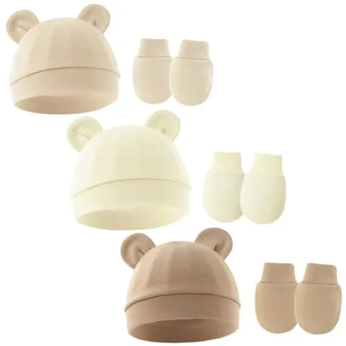 IKOPFLN 3 Sets Recién Nacido Bebé Sombrero y Guantes Accesorios Set Algodón Niños Niñas 0-6 Meses