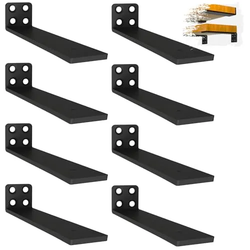 8 Pzs Soporte Estanteria Pared, Escuadras para Estanterias de Pared Invisibles, Soportes Balda Flotante Pared de Estantería | Grueso de 5 mm con Tornillos (Negro, 30cm)
