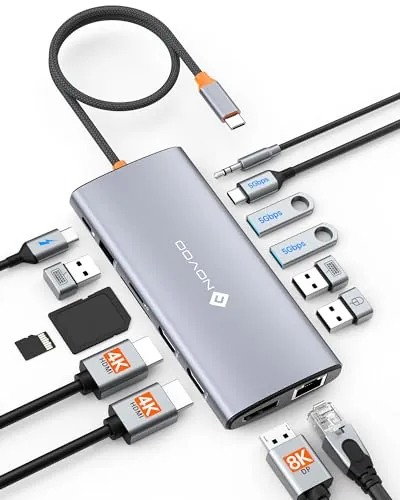 NOVOO Docking Station USB C 14 en 1, Triple Pantalla, HDMI 4K@60, SD/TF