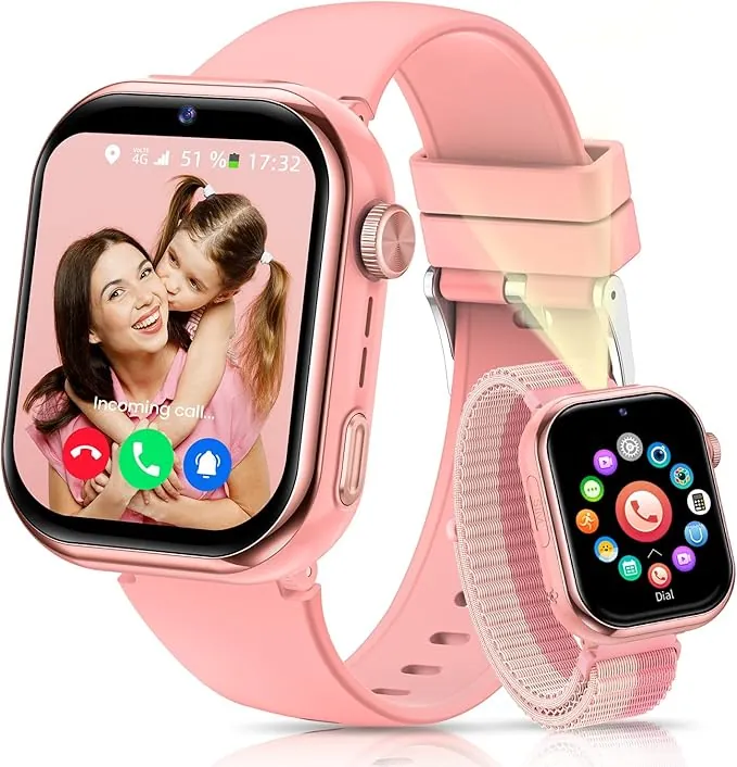 RUXINGX 4G Reloj Inteligente Niño, Smartwatch Niños con GPS, llamadas, IP68 Impermeable, Doble Cámara, Chat de Voz, Linterna, Modo Escuela, Podómetro, Despertador Reloj Inteligente Niñas Niños Púrpura