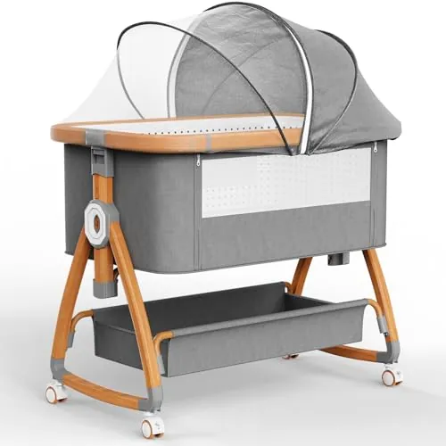 Cuna Bebe,3 en 1 Cuna Colecho Moises para Bebe Portatile 6 Velocità Regolabile in Altezza e Inclinazione con 4 Freni Sulle Ruote