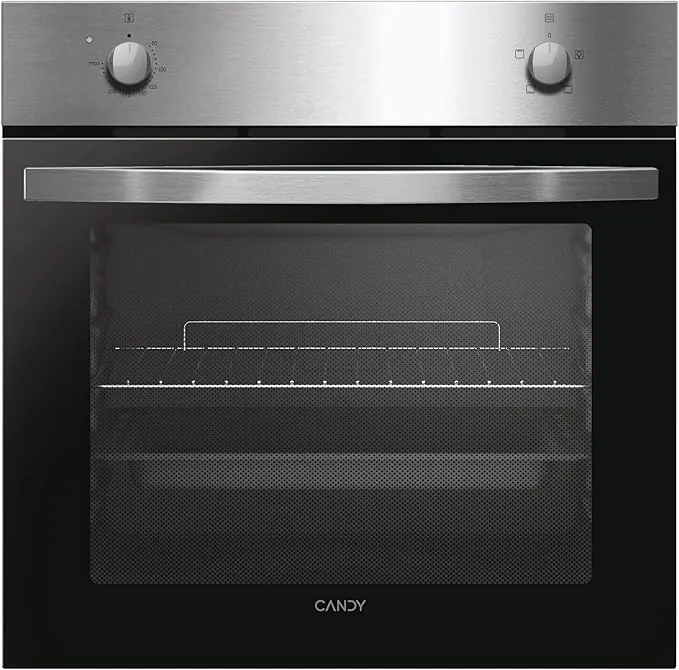 Candy Idea FIDCP X200, Horno Estático, 70L, 2400W, 1 Bandeja y 1 Rejilla, Limpieza Aquactiva, 4 Funciones, 2 Mandos Mecánicos, Puerta Doble Cristal, Inox y Negro