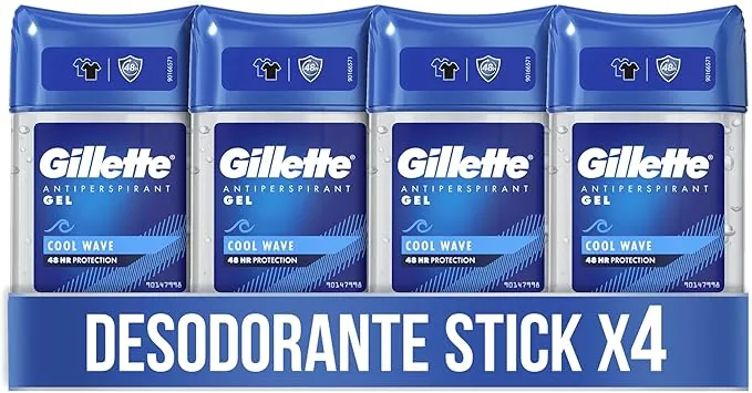 Gillette Clear Gel Antitranspirante Desodorante Cool Wave Para Hombre, 4 x 70 ml