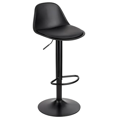 Baroni Home Taburete de Bar Giratorio, Taburete Alto con Altura Ajustable, con Respaldo y Reposapies, Fondo antiarañazos, Comedor, Restaurante, Bar, Negro, 1 Unidad, 39x44x82-104 cm