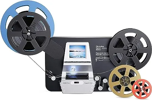 Escáner de películas Super 8/Normal 8 mm, Convert Film into Digital Video (3, 5, 7 y 9 "Rollo de película) Escáner y Digitalizador de películas con LCD de 2,4", 1080P y tarjeta SD de 32 GB