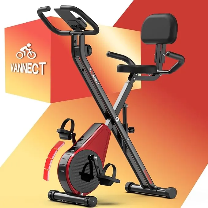 VANNECT Bicicleta Estatica Plegable con 16 Niveles de Resistencia, Monitor LCD y Medición de Pulso Manual, Soporte Plano, Ahorro de Espaci, Estática Silenciosa Magnética Bicicleta Estatica para Casa