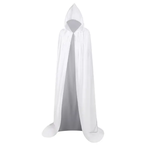 Myir JUN Largo Capa con Capucha Halloween Terciopelo Unisex Adulto Niños | Capa Negro Adulto Fiesta Disfraces Capa Negra Disfraz (Blanco, XL)