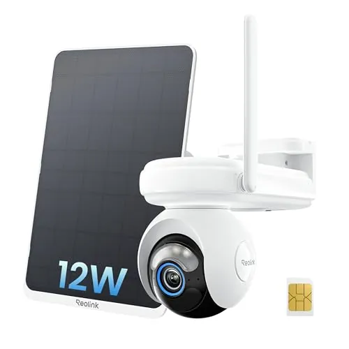 Reolink Altas Go PT + Panel Solar 12W, 4G 360° PT Camara Solar con Auto-Seguimiento, Batería Recargable 20,000 mAh, Pre-grabación de 10s, 4 MP ColorX con Súper Gran Apertura F1.0, Grabación 24/7