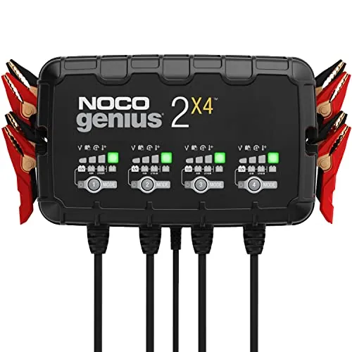 NOCO GENIUS2X4: Cargador Inteligente de baterías 8A con 4 Bancos (2A/Banco) – Mantenedor automático y desulfatador 6V/12V – Protección contra sobrecarga – para baterías de Plomo y Litio