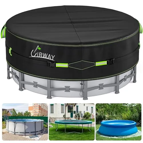 UIRWAY 366 cm Cubierta de Piscina Redonda con Tiras Reflectantes, Cubierta de Piscina para Piscinas elevadas, Cubierta Solar Que Incluye Cuerda de Amarre y Clavijas Luminosas para el Suelo