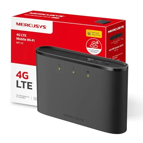 [2024 Neuvo] Mercusys MT110 - Router 4G móvil, 4G Mi-Fi LTE Cat 4 150 Mbps, Batería de 2100 mAh, Conexión hasta 10 Dispositivos, Play y Plug con Tarjeta Nano SIM