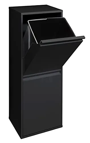 Arregui Basic CR206-B Cubo de Basura y Reciclaje de Acero de 2 Compartimentos | 2x17 L (34 L) | Cubos de Basura de Cocina | Contenedores de Reciclaje para Casa u Oficina | negro