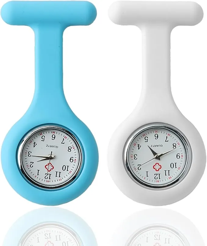 Reloj de Bolsillo de Silicona con Broche, 2 Piezas Reloj Enfermera Clip Silicona, Cuarzo Luminoso, Reloj De Enfermera para Estetoscopio, Esterilizable, Resistente Al Agua para Uso Diario