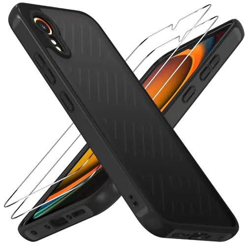 ivoler Funda Mate Negro para Samsung Galaxy Xcover 7 con 2 Piezas Cristal Templado, [Protección Militar] Carcasa Protectora Antigolpes Trasera Translúcida Antihuellas Antiarañazos Bumper Case