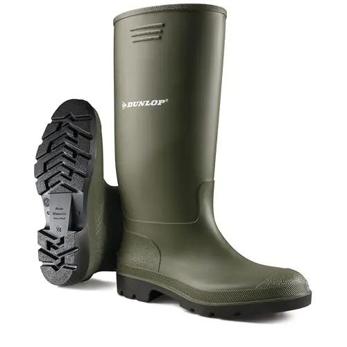 DUNLOP Pricemastor para hombre y mujer – Botas de agua y de caucho, impermeables, con puntera blanda – Resistentes a productos químicos – Altas – PVC – Verde/Negro – Tallas 35–48