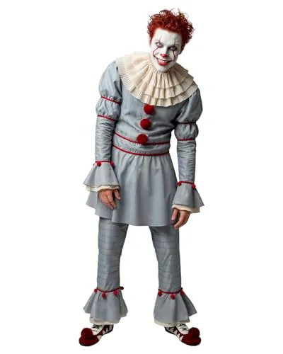 Funidelia Disfraz Oficial de Pennywise IT Capítulo Dos para Hombre con camisa, pantalón, cuello y pompones decorativos, Traje de IT para Adulto, Disfraces de Carnaval, Halloween y Fiestas - Talla M