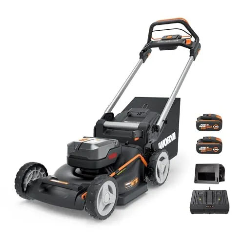 WORX Cortacésped Nitro 40V (2x20V) | PowerShare | WG749E | Incluye 2 baterías 4Ah y Cargador Doble | 46 cm con tracción | Mulching | 7 Posiciones de Altura