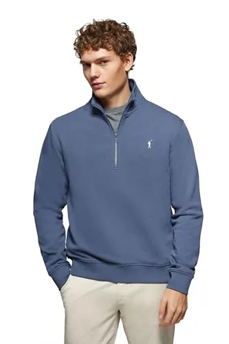 Polo Club Sudadera Media Cremallera Hombre con Logo Bordado 100% Algodón