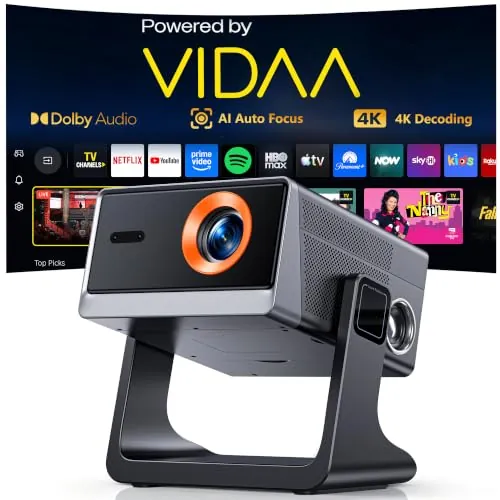 WOLFANG Proyector 4K, proyector Inteligente con Enfoque automático y Piedra Trapezoidal automática, Bluetooth, Cine en casa para Dormitorio y proyección de Techo