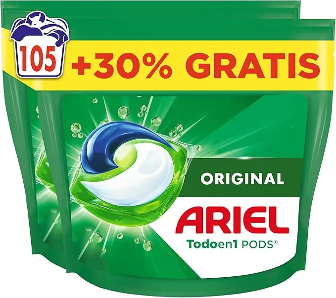 Ariel Todo En 1 PODS, Detergente Líquido Para Lavadora 105 Capsulas/Pastillas, Original, 5 Acciones Para Una Limpieza Increíble, El embalaje puede variar