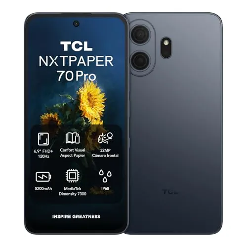 TCL NXTPAPER 70 Pro Smartphone 5G - Azul | Pantalla 6,9" FHD+ 120Hz NXTPAPER 4.0 | CPL Antirreflectante | Protección Ocular | Cámara 50 MP OIS | 8 GB + 512 GB | Dimensity 7300 | MuseFilm