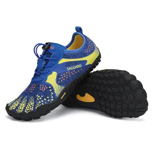 SAGUARO Niños Barefoot Zapatillas Niña Zapatillas Minimalista Transpirable Barefoot Escarpines Zapatillas de Trail Running, Niños Fast Ⅰ - Zapatos Barefoot Azul,Gr.34