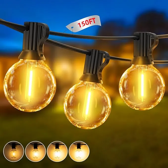 Guirnaldas de Luces Exterior Jardin LED 45M G40 Bombillas LED Cadena de Luz 150ft Guirnaldas Luminosas Exteriores Outdoor con Mando a Distancia para Patio Fiesta Terraza