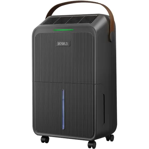 KNKA Deshumidificador 16L/día silencioso Gris Metálico Diseño Elegante | Dehumidifier Depósito 3,3L integrado, modo noche, pantalla LED humedad en tiempo real, para baño & sótano, max 80m³ (35m²).