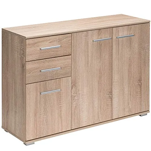 CASARIA Aparador Salón 3 Puertas 2 Cajones 107x75x35cm Mueble MDF Roble