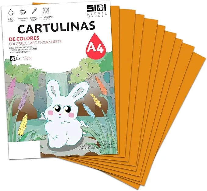 Cartulina A4 Naranja 185 g Papel Cartulina para Manualidades, Scrapbooking, Impresora Inkjet y Láser, Cartulina Gruesa – SIDI (naranja, 25h)