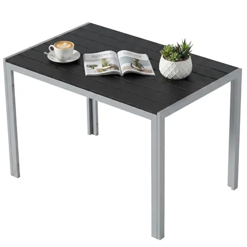 LIFERUN Mesa de Jardín 110x70 cm, Mesa de Terraza de WPC para 4-6 Personas