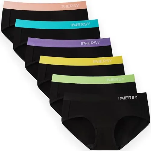 INNERSY Bragas Mujer Algodón Midi Cómodas, M, Negro con Multicolor Faja